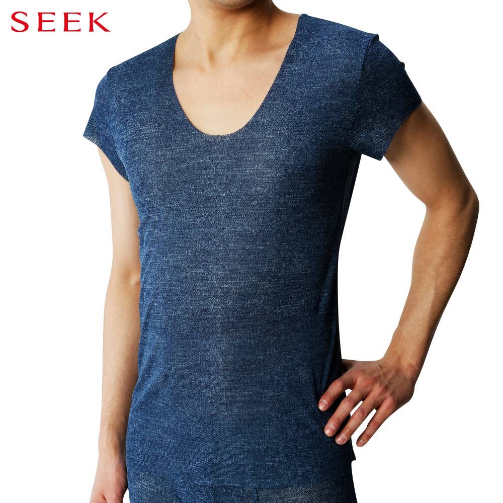 【CUT OFF メッシュ】UネックTシャツ(短袖)(U首)